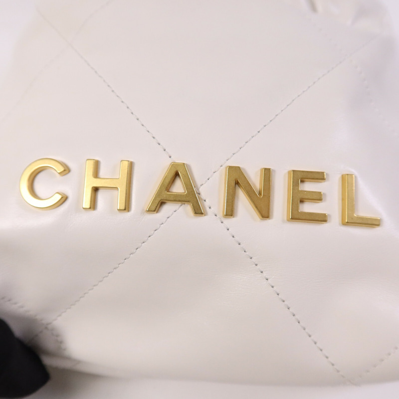 CHANEL 牛皮皮革Mini Chanel 22金扣鏈帶手挽肩背兩用袋-12