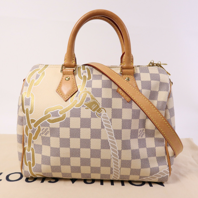 LOUIS VUITTON Damier Azur Speedy Boudouliere 25金扣手挽肩背兩用袋-8