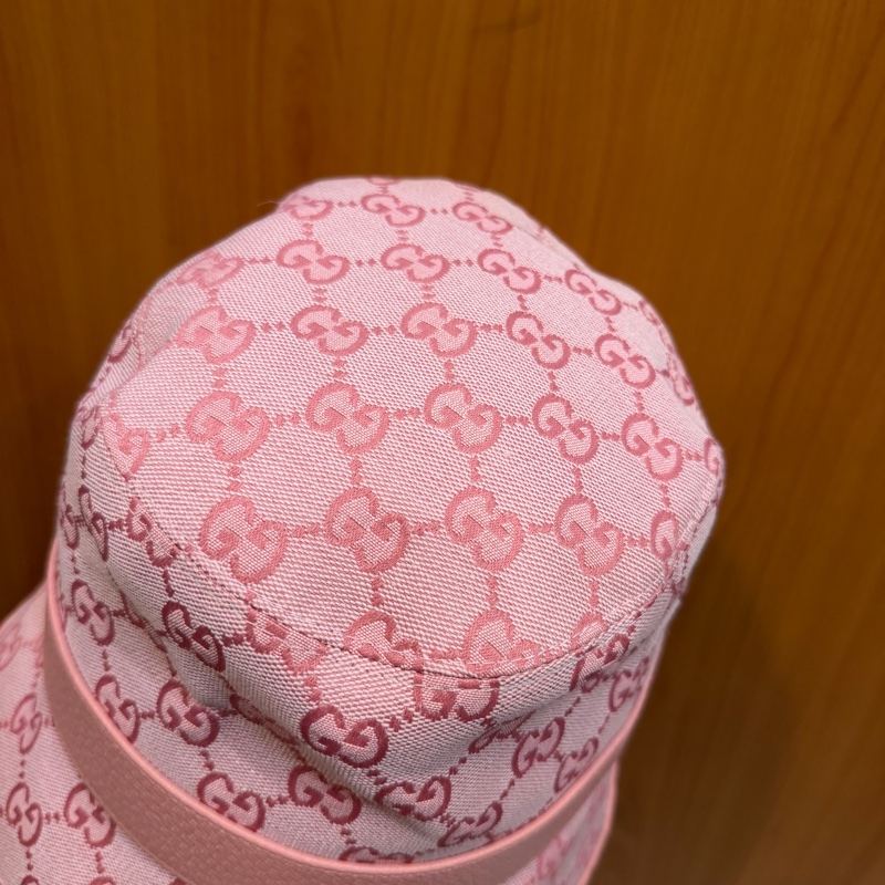 Gucci 粉提花布粉牛皮GG漁夫帽-5
