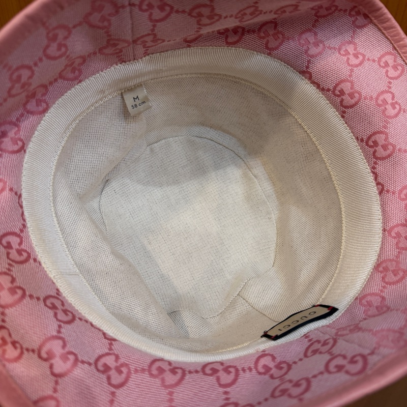 Gucci 粉提花布粉牛皮GG漁夫帽-8