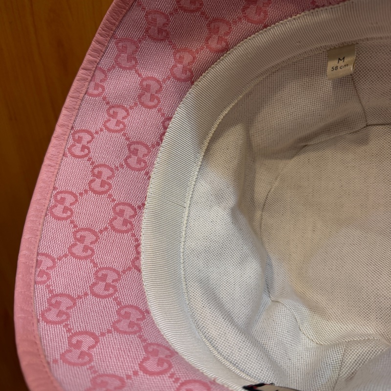 Gucci 粉提花布粉牛皮GG漁夫帽-9