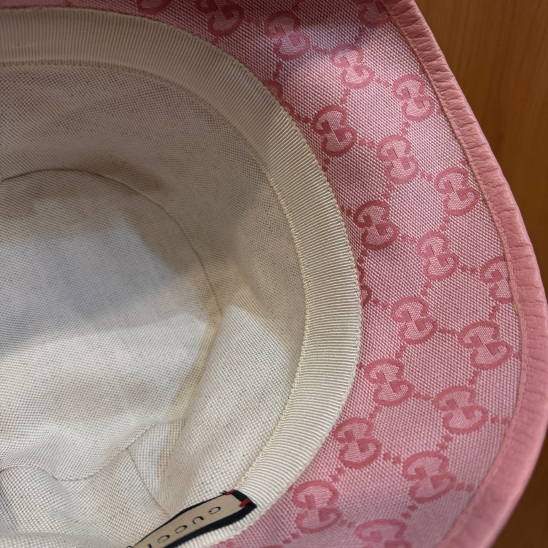 Gucci 粉提花布粉牛皮GG漁夫帽-10