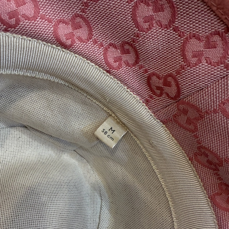Gucci 粉提花布粉牛皮GG漁夫帽-12