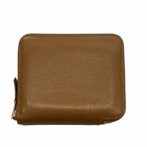 HERMES 愛馬仕 SILK IN 絲巾零錢包 EPSOM 普皮 金棕色 銀扣
