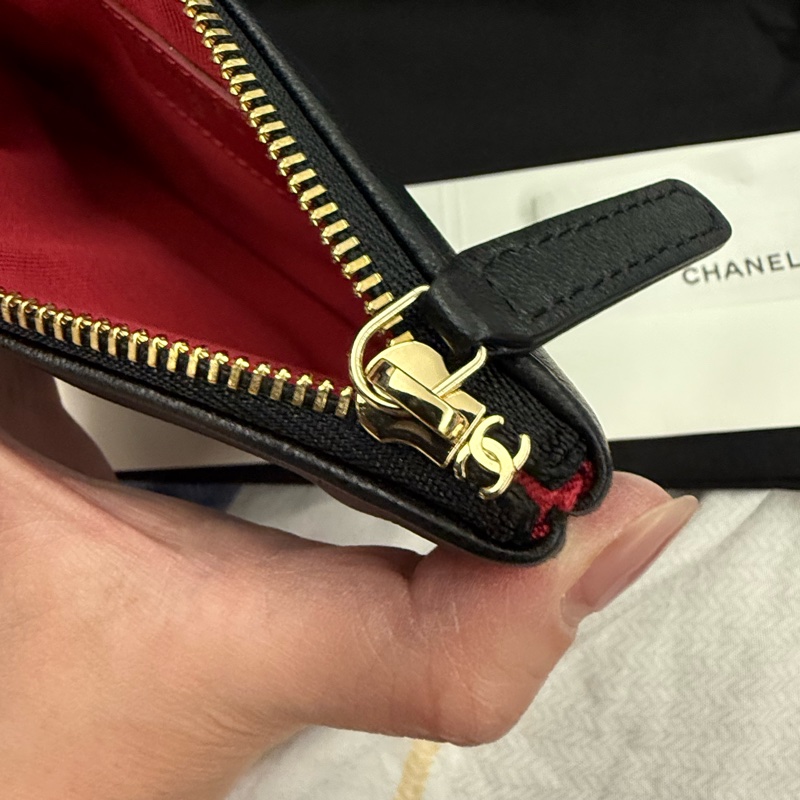 Chanel 羊皮 雙C大LOGO 一字卡包零錢包 經典皮穿鏈 撞色-4