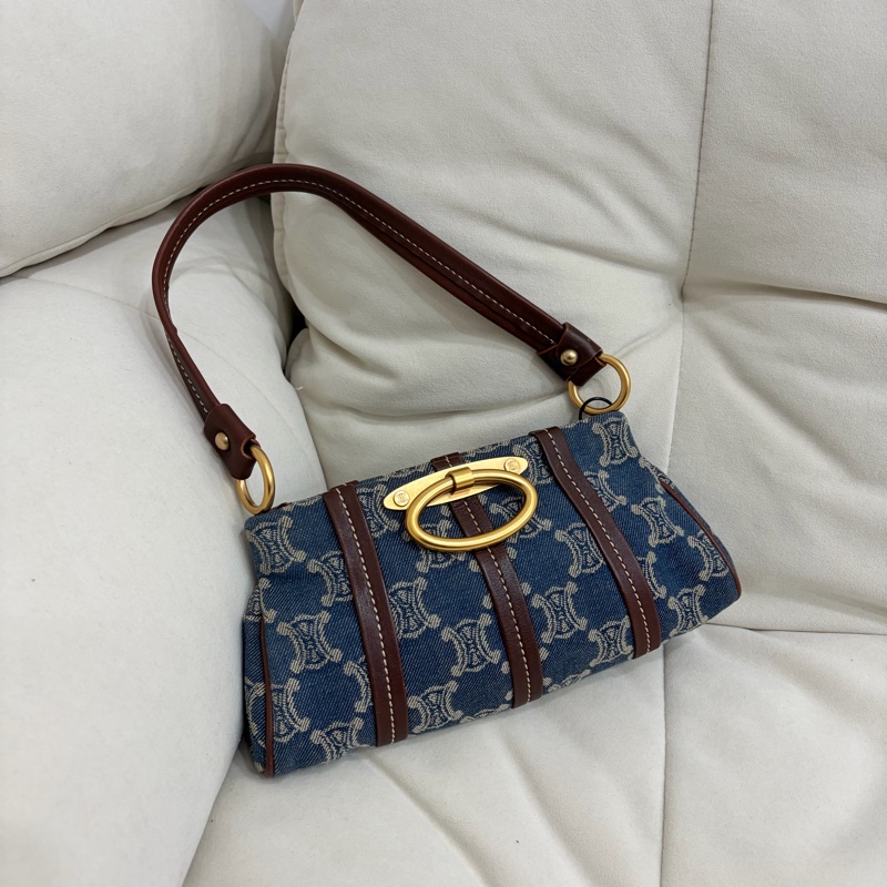 Celine 中古凱旋門馬蹄搭牛仔腋下包 Denim Shoulder Bag-0