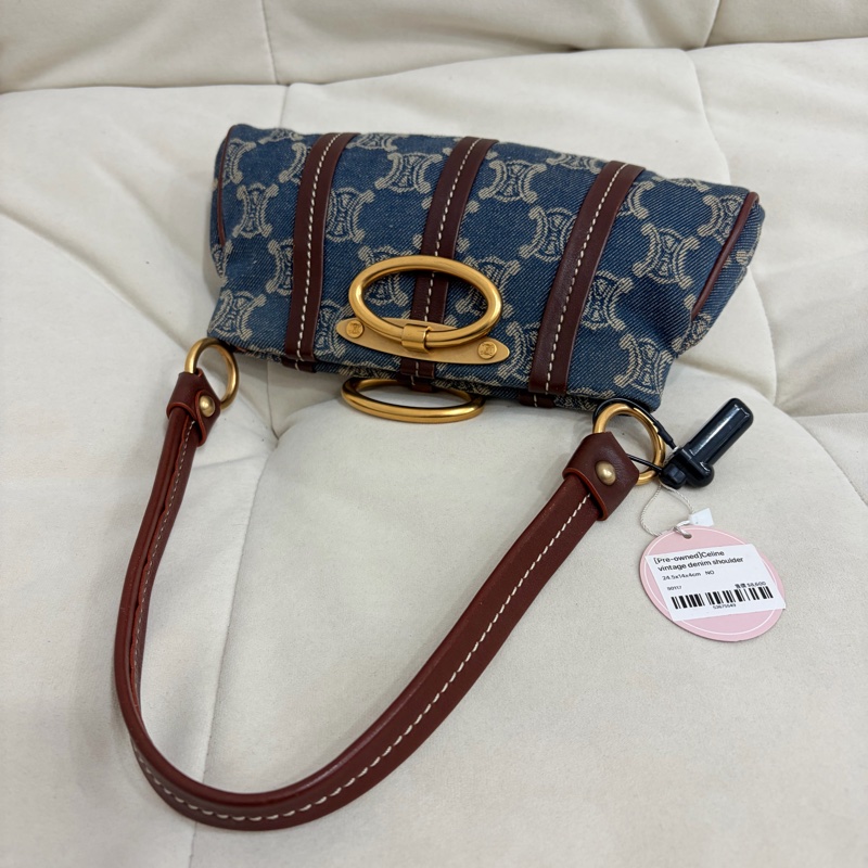 Celine 中古凱旋門馬蹄搭牛仔腋下包 Denim Shoulder Bag-2