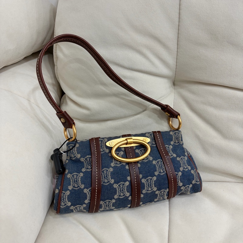 Celine 中古凱旋門馬蹄搭牛仔腋下包 Denim Shoulder Bag-6