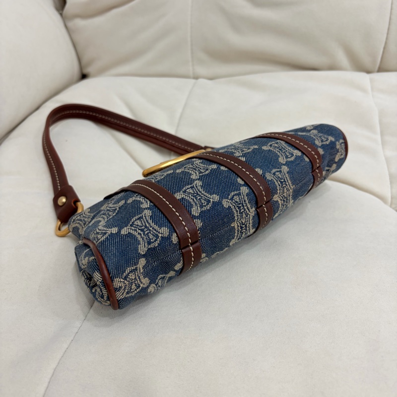 Celine 中古凱旋門馬蹄搭牛仔腋下包 Denim Shoulder Bag-10