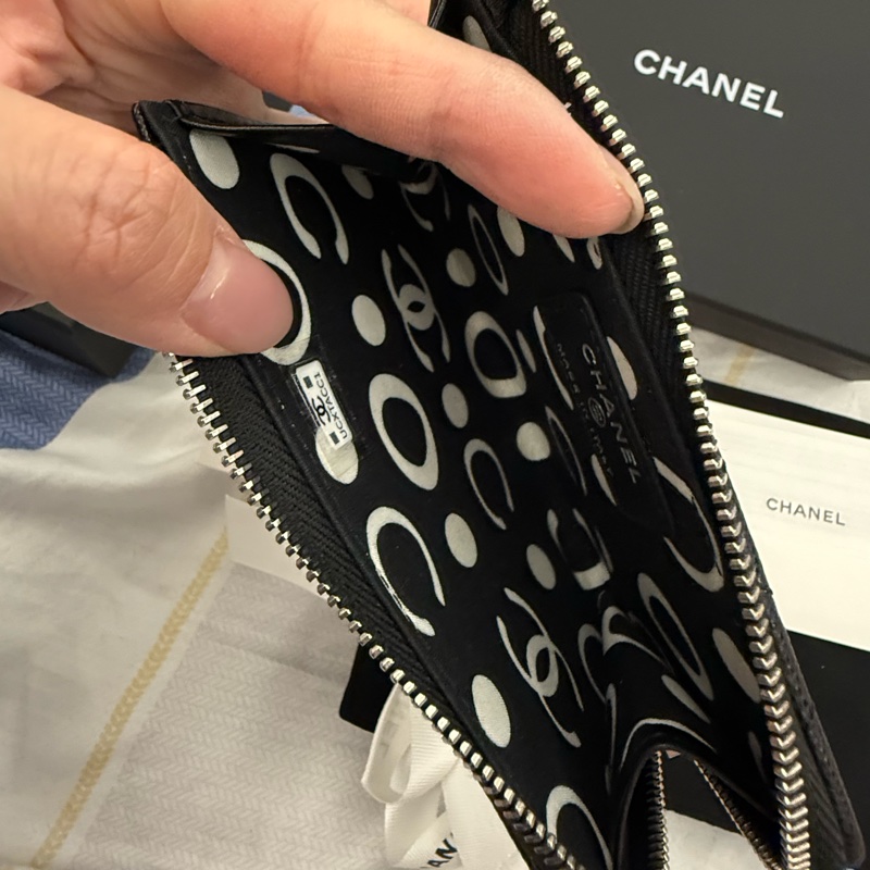 Chanel coco Chanel雙C大LOGO 黑銀時尚 限量特殊內裡 卡包 零錢包-2