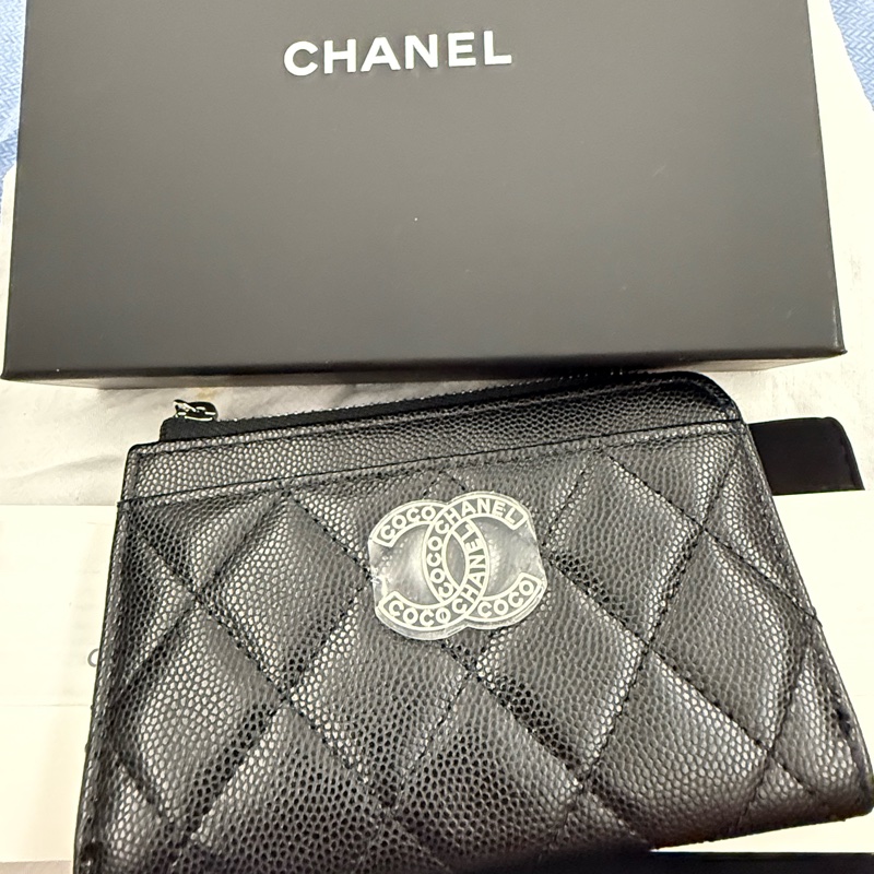 Chanel coco Chanel雙C大LOGO 黑銀時尚 限量特殊內裡 卡包 零錢包-3