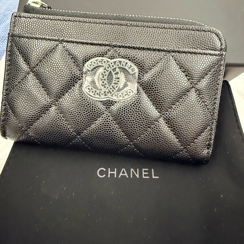 Chanel coco Chanel雙C大LOGO 黑銀時尚 限量特殊內裡 卡包 零錢包-5