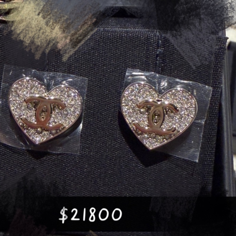 Chanel 漸層色 粉色愛心限量耳環 閃亮鑽設計 全新閑置-5