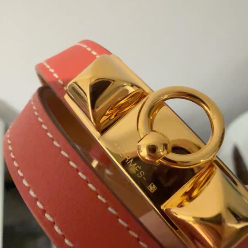 未使用 Hermès CDC 經典鉚釘手環 雙圈｜橘色｜金色五金｜附盒緞帶-4