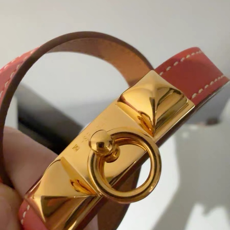 未使用 Hermès CDC 經典鉚釘手環 雙圈｜橘色｜金色五金｜附盒緞帶-5