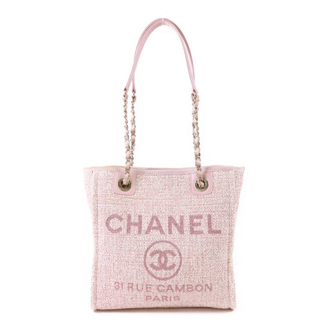 CHANEL 帆布Tote Bag金扣鏈帶手挽袋