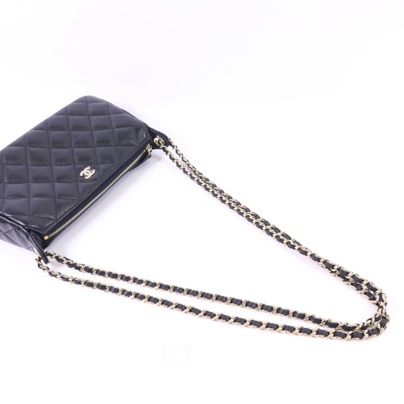 CHANEL 牛皮皮革Clutch With Chain金扣鏈帶肩背袋-5