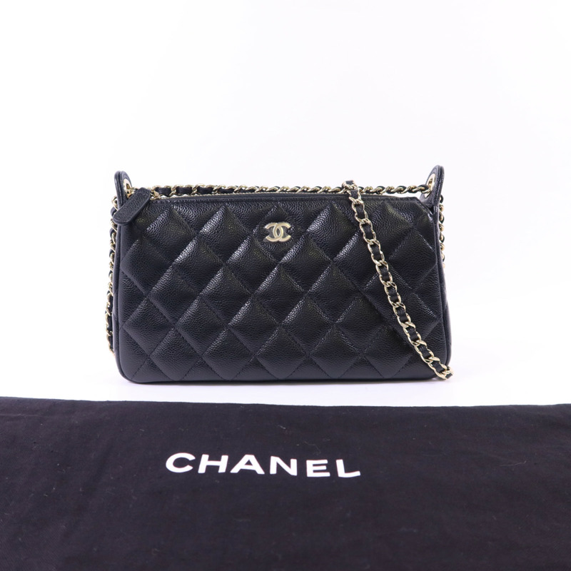 CHANEL 牛皮皮革Clutch With Chain金扣鏈帶肩背袋-15