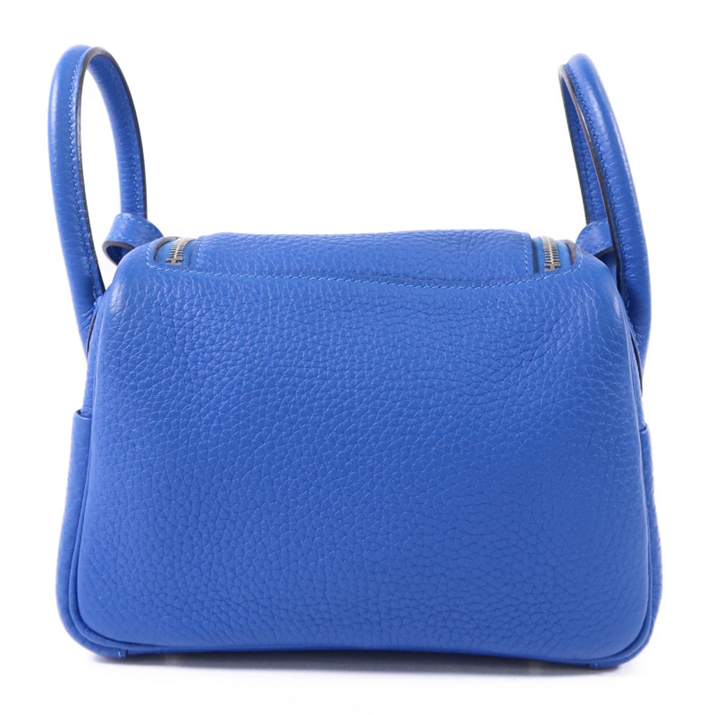 HERMES Clemence皮革Mini Lindy銀扣手挽肩背兩用袋Bleu Hydra-2