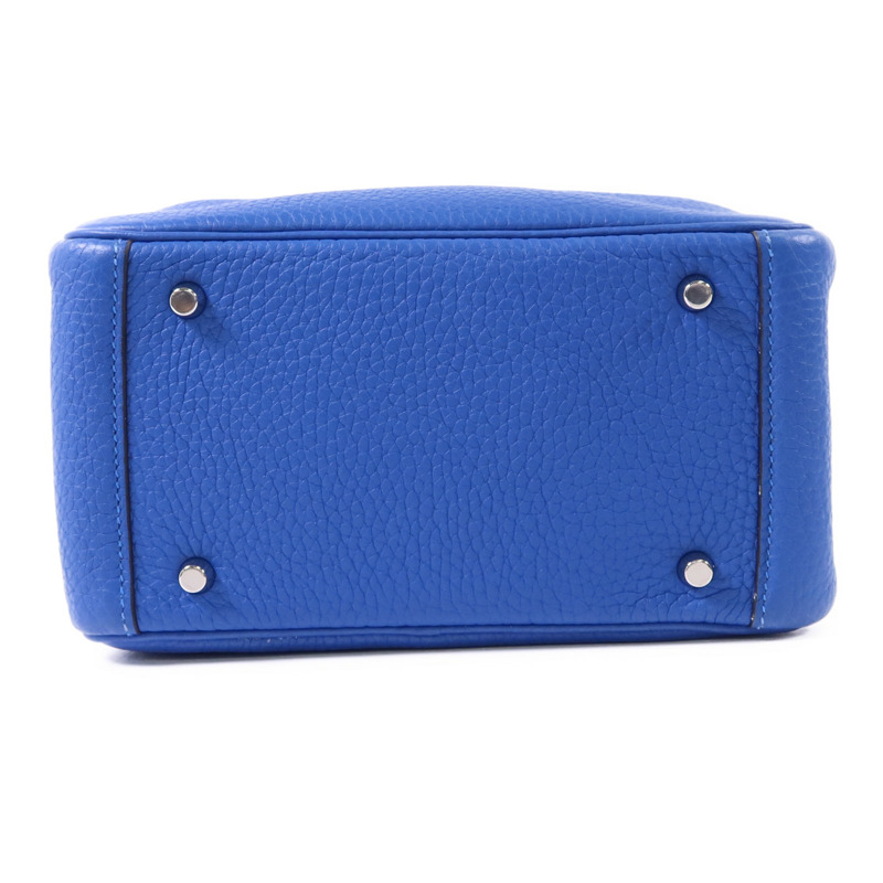 HERMES Clemence皮革Mini Lindy銀扣手挽肩背兩用袋Bleu Hydra-3