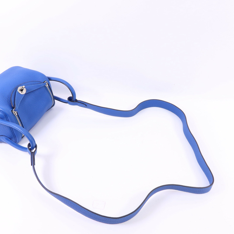 HERMES Clemence皮革Mini Lindy銀扣手挽肩背兩用袋Bleu Hydra-4