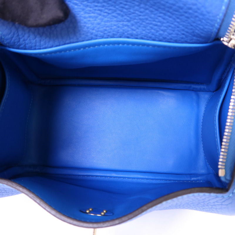 HERMES Clemence皮革Mini Lindy銀扣手挽肩背兩用袋Bleu Hydra-5