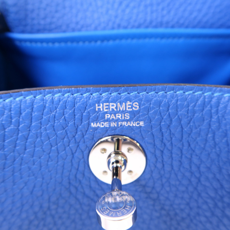 HERMES Clemence皮革Mini Lindy銀扣手挽肩背兩用袋Bleu Hydra-6