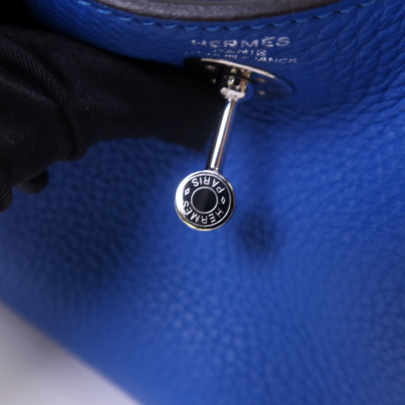 HERMES Clemence皮革Mini Lindy銀扣手挽肩背兩用袋Bleu Hydra-8