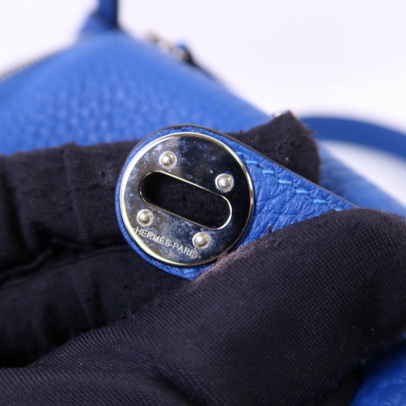 HERMES Clemence皮革Mini Lindy銀扣手挽肩背兩用袋Bleu Hydra-9
