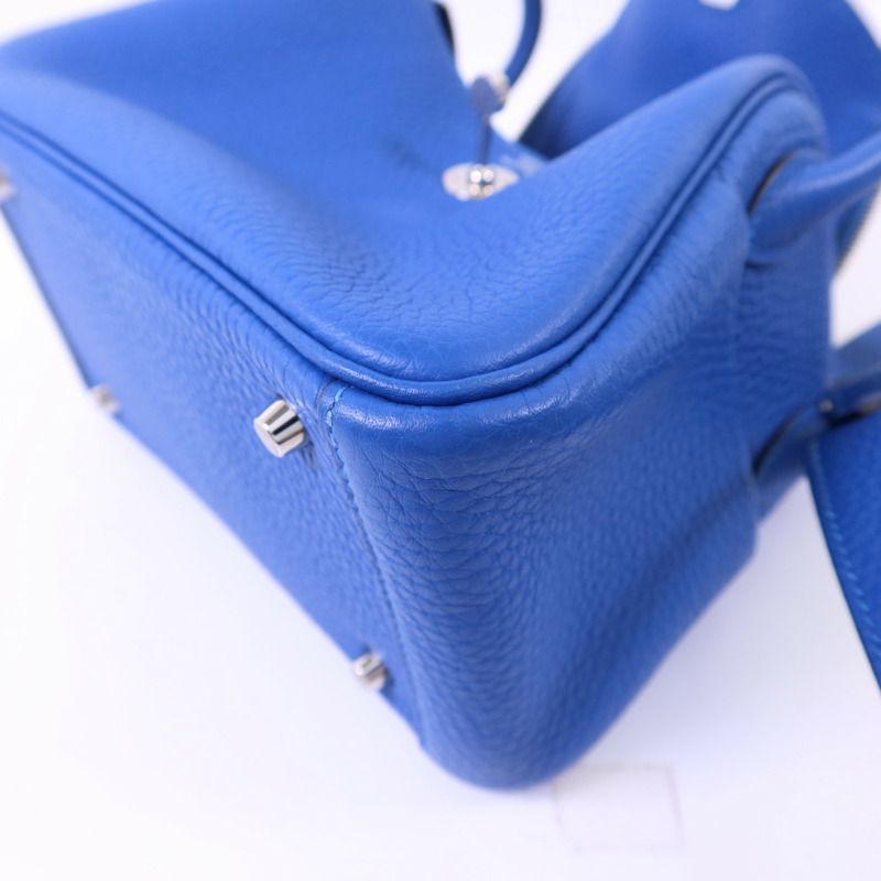 HERMES Clemence皮革Mini Lindy銀扣手挽肩背兩用袋Bleu Hydra-10
