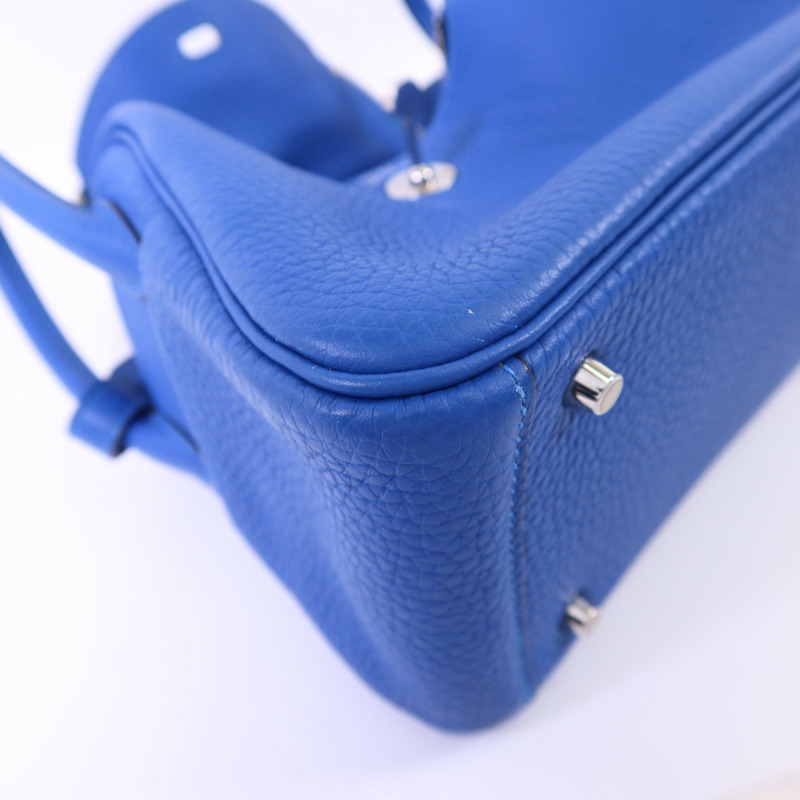 HERMES Clemence皮革Mini Lindy銀扣手挽肩背兩用袋Bleu Hydra-11