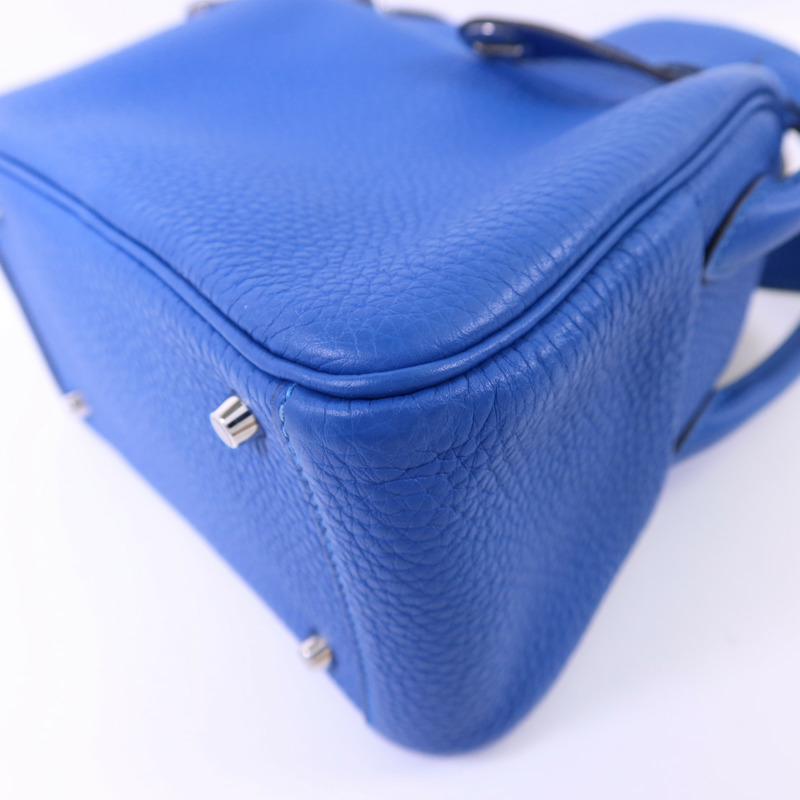 HERMES Clemence皮革Mini Lindy銀扣手挽肩背兩用袋Bleu Hydra-12