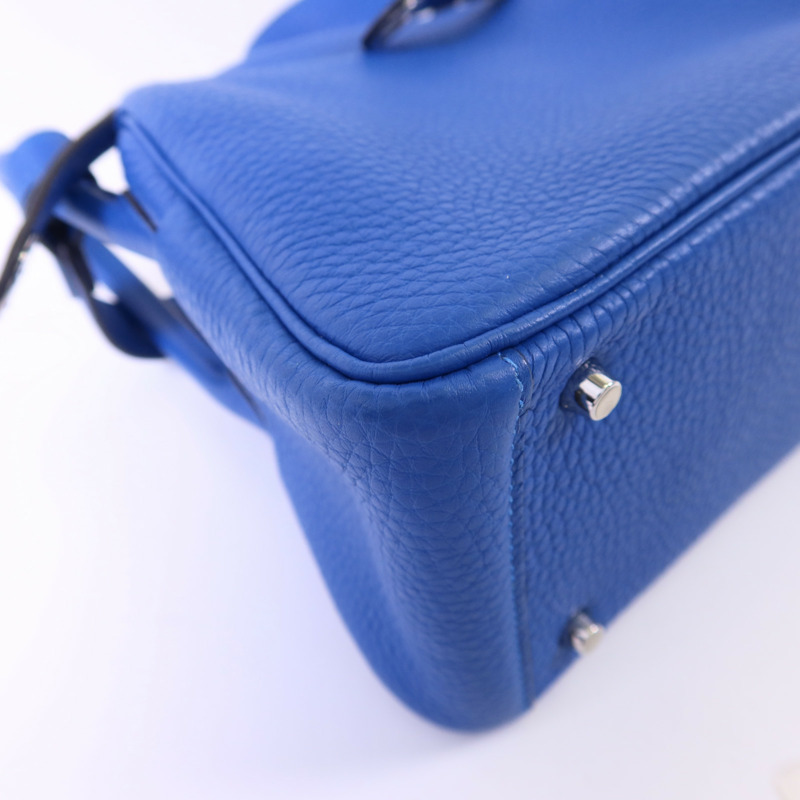 HERMES Clemence皮革Mini Lindy銀扣手挽肩背兩用袋Bleu Hydra-13
