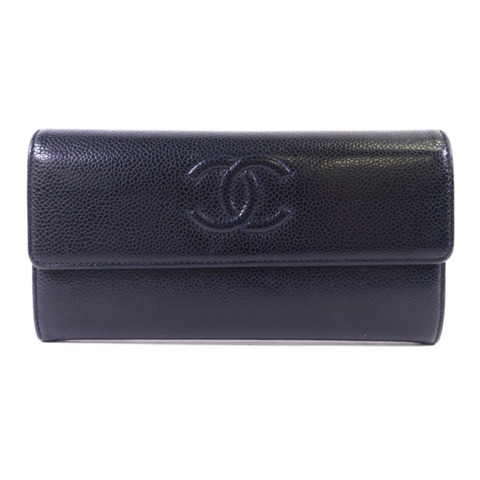 CHANEL 牛皮皮革Long Wallet銀扣長錢包