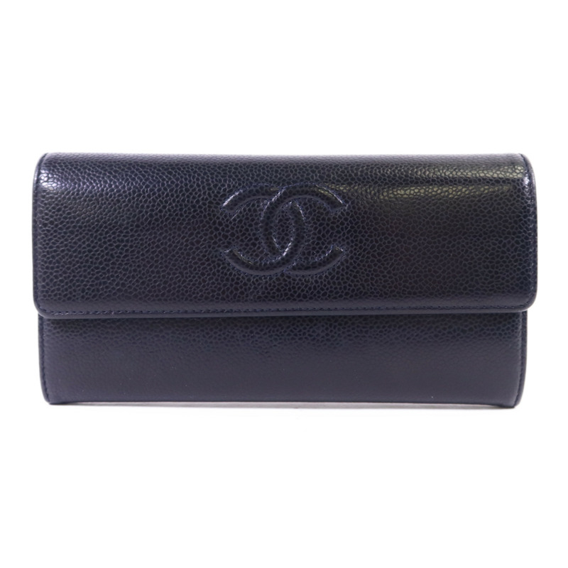 CHANEL 牛皮皮革Long Wallet銀扣長錢包-0