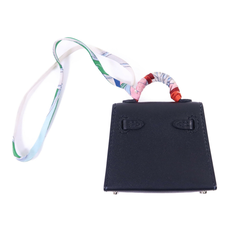HERMES Tadelakt皮革Kelly Bag Charm 銀扣掛飾Noir-1