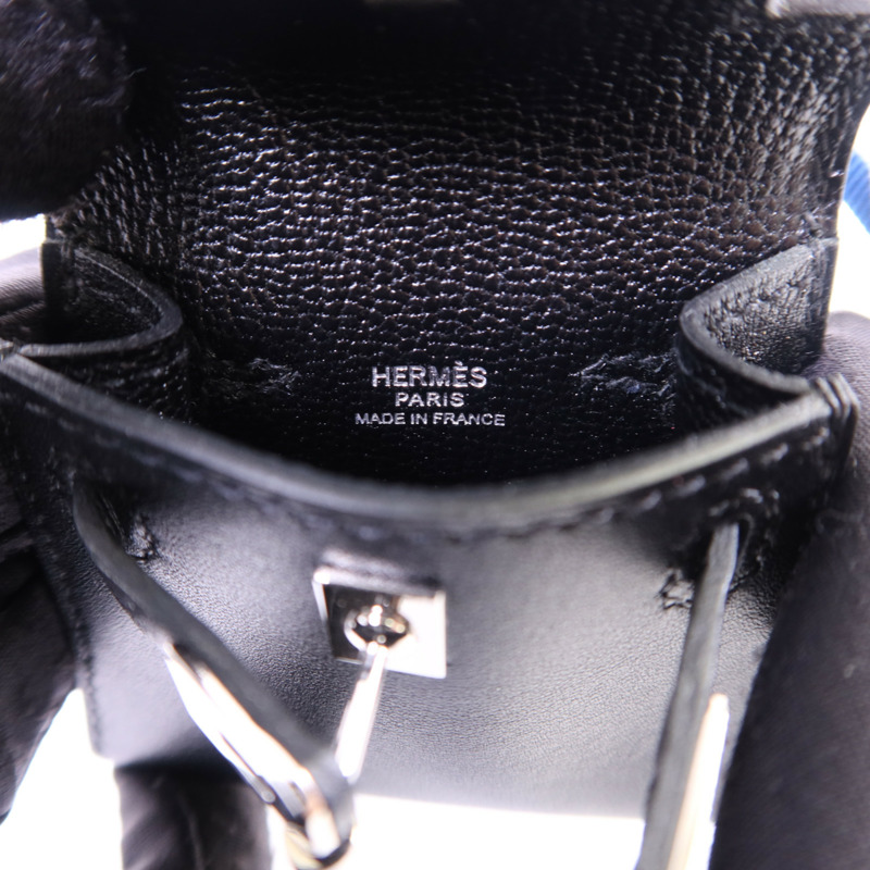 HERMES Tadelakt皮革Kelly Bag Charm 銀扣掛飾Noir-7