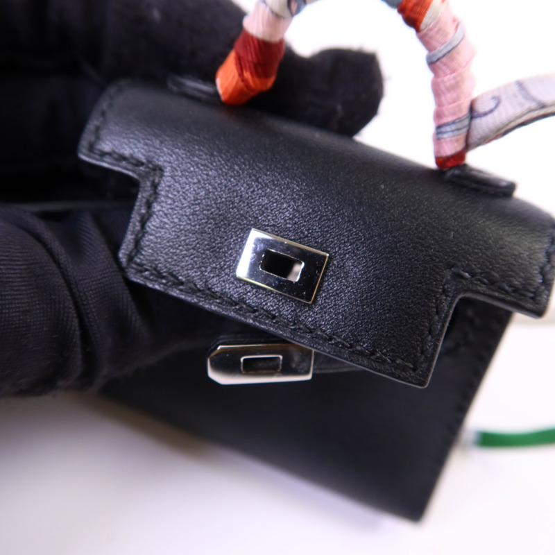 HERMES Tadelakt皮革Kelly Bag Charm 銀扣掛飾Noir-8