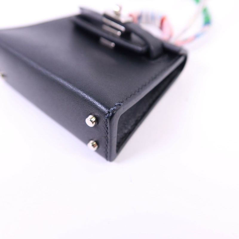 HERMES Tadelakt皮革Kelly Bag Charm 銀扣掛飾Noir-12