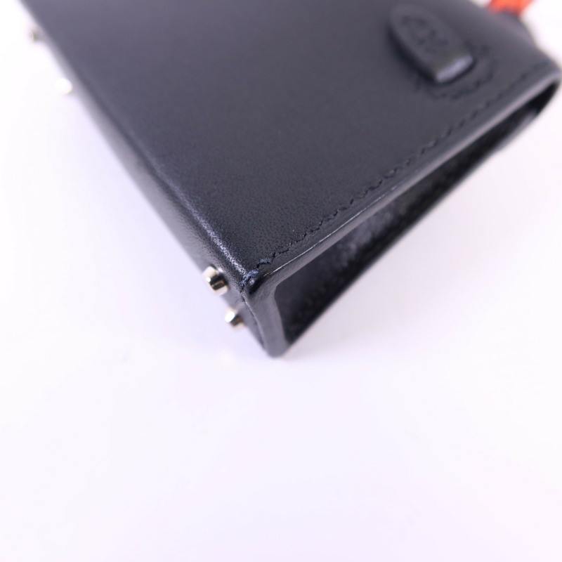 HERMES Tadelakt皮革Kelly Bag Charm 銀扣掛飾Noir-14
