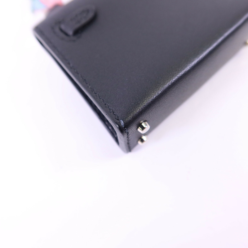 HERMES Tadelakt皮革Kelly Bag Charm 銀扣掛飾Noir-15