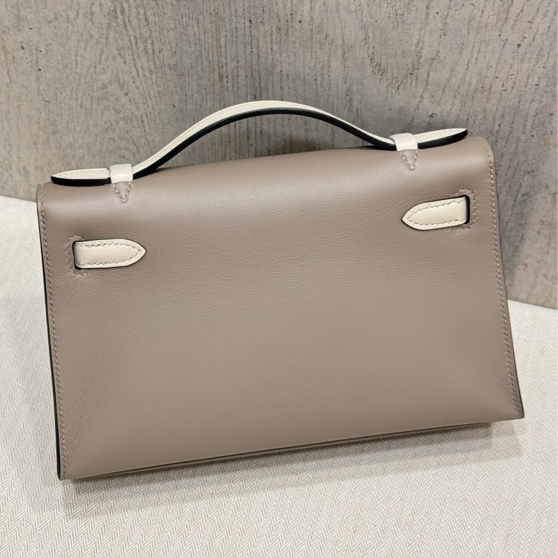 Hermes Mini Kelly Pochette VIP訂製款 M8 銀河灰拼8L冰川白 swift 金釦B刻-1