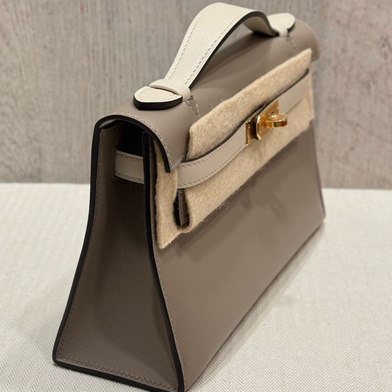 Hermes Mini Kelly Pochette VIP訂製款 M8 銀河灰拼8L冰川白 swift 金釦B刻-2