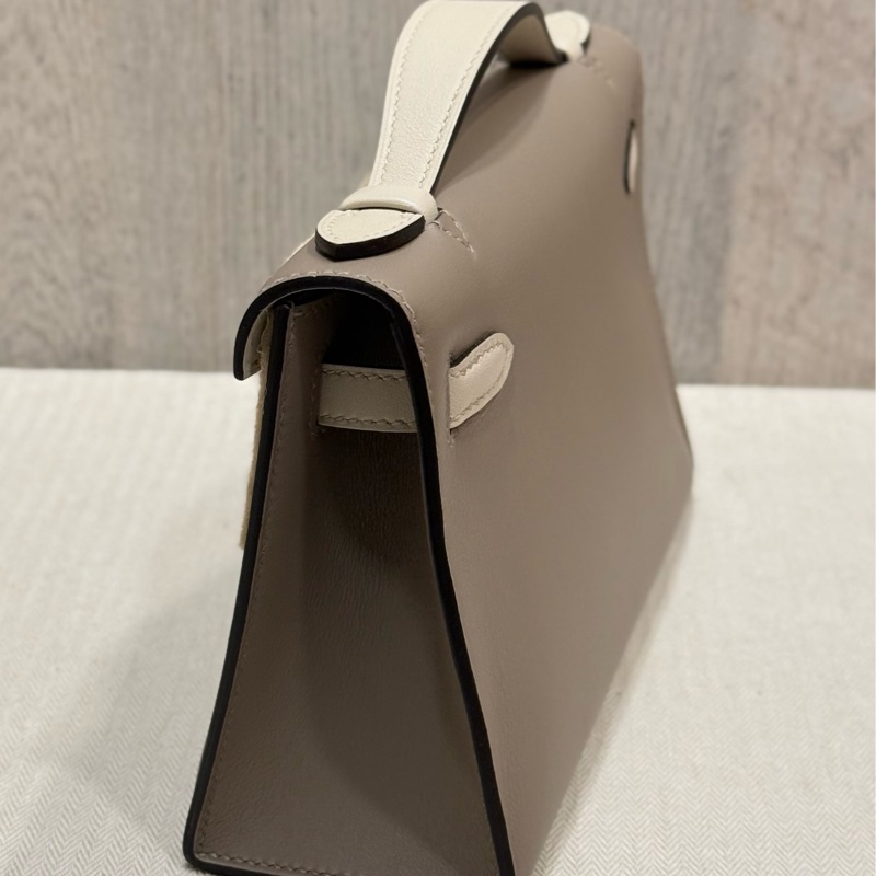 Hermes Mini Kelly Pochette VIP訂製款 M8 銀河灰拼8L冰川白 swift 金釦B刻-3