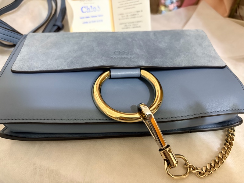 Chloé Faye 藍灰色麂皮拼接肩背包｜有購證-4