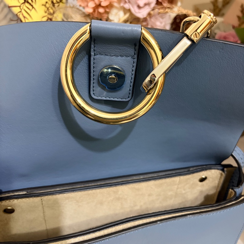 Chloé Faye 藍灰色麂皮拼接肩背包｜有購證-8