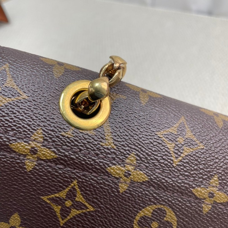 專櫃價2.8折！LOUIS VUITTON  Victoire系列維多利亞老花鏈條皮革包 可斜挎可單肩-15