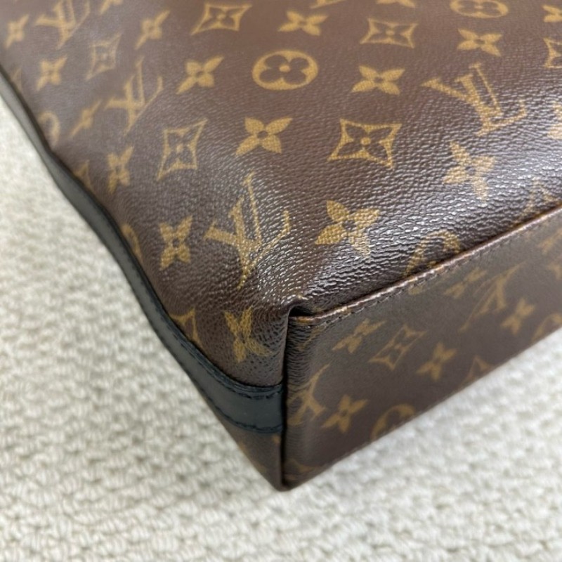 LV路易威登老花拼黑男士手提包公文包 棕色老花配黑色皮邊 容量大 內裡乾淨 有肩帶可單肩可斜挎可手提 適合商務通勤-8