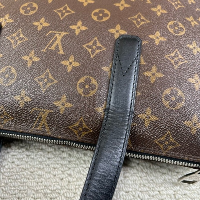 LV路易威登老花拼黑男士手提包公文包 棕色老花配黑色皮邊 容量大 內裡乾淨 有肩帶可單肩可斜挎可手提 適合商務通勤-21