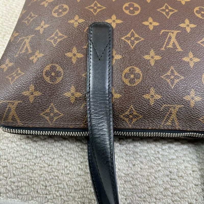 LV路易威登老花拼黑男士手提包公文包 棕色老花配黑色皮邊 容量大 內裡乾淨 有肩帶可單肩可斜挎可手提 適合商務通勤-22